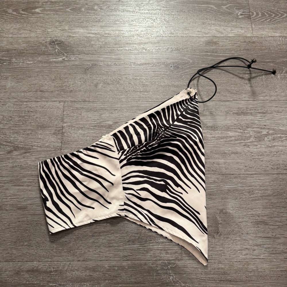 KZN One Shoulder Scarf Top Women S Zebra Print Satin Y2K Party Clubwear Festival